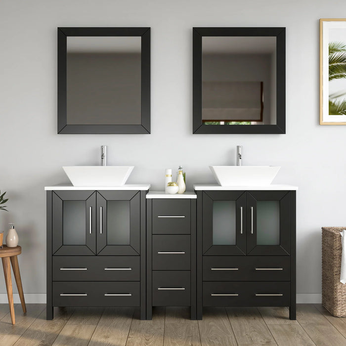 CVC Vintage Green Solid Wood with Basin Engineered Marble Top and Mirror CVC24 Bathroom Cabinet - 60" x 18.5" x 36"
