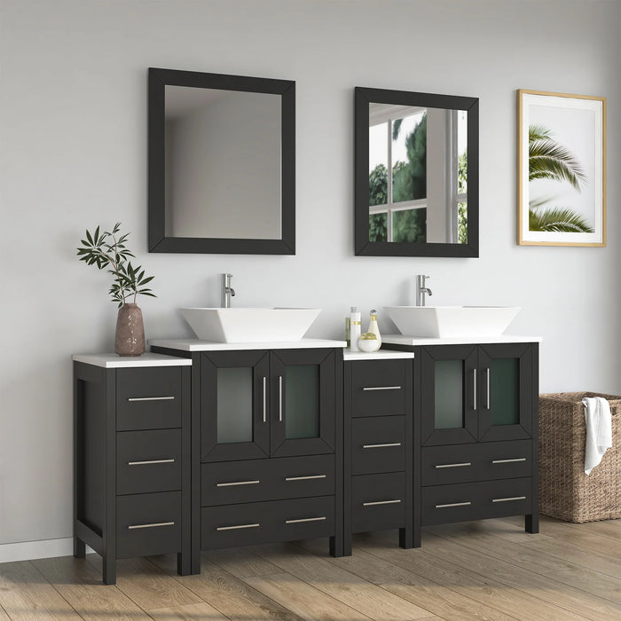 CVC Vintage Green Solid Wood with Basin Engineered Marble Top and Mirror CVC24 Bathroom Cabinet - 72" x 18.5" x 36"