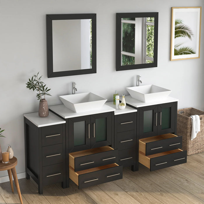 CVC Vintage Green Solid Wood with Basin Engineered Marble Top and Mirror CVC24 Bathroom Cabinet - 72" x 18.5" x 36"