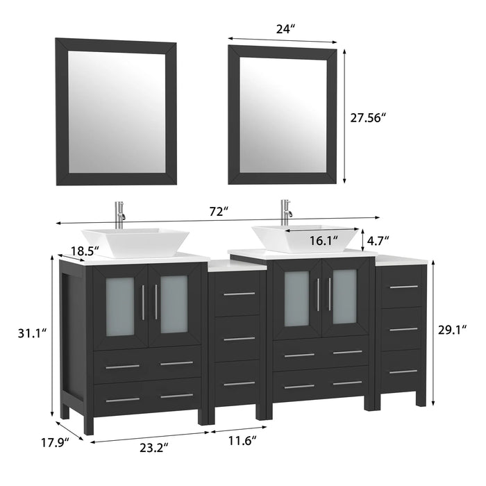 CVC Vintage Green Solid Wood with Basin Engineered Marble Top and Mirror CVC24 Bathroom Cabinet - 72" x 18.5" x 36"