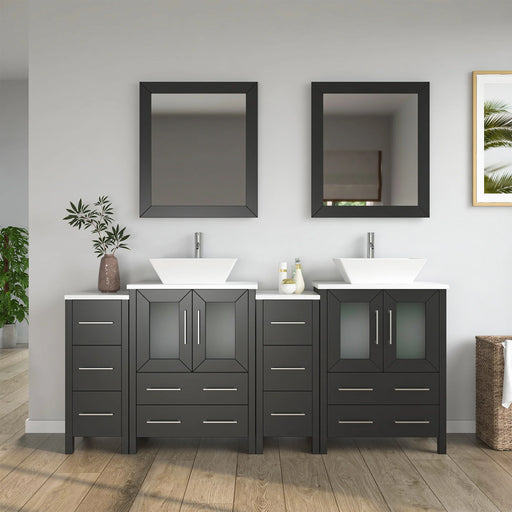 CVC Vintage Green Solid Wood with Basin Engineered Marble Top and Mirror CVC24 Bathroom Cabinet - 72" x 18.5" x 36"