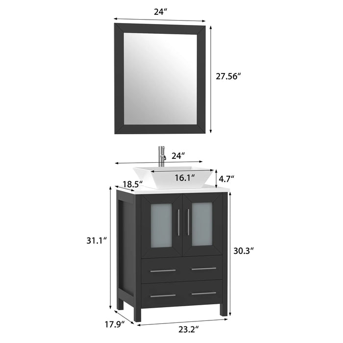 CVC Espresso Solid Wood Bathroom Cabinet - 24" x 18.5" x 36"
