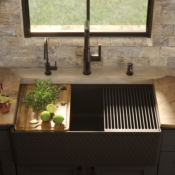 FCWSD33SBMB.PK1 Fireclay Matte Black Fireclay Farmhouse / Apron Front Workstation Kitchen Sink - 33" x 17 1/2" x 10"