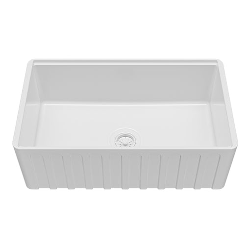 FCWSF30SBWH.PK1 Fireclay White Fireclay Farmhouse / Apron Front Workstation Kitchen Sink - 30" x 17 1/2" x 10"
