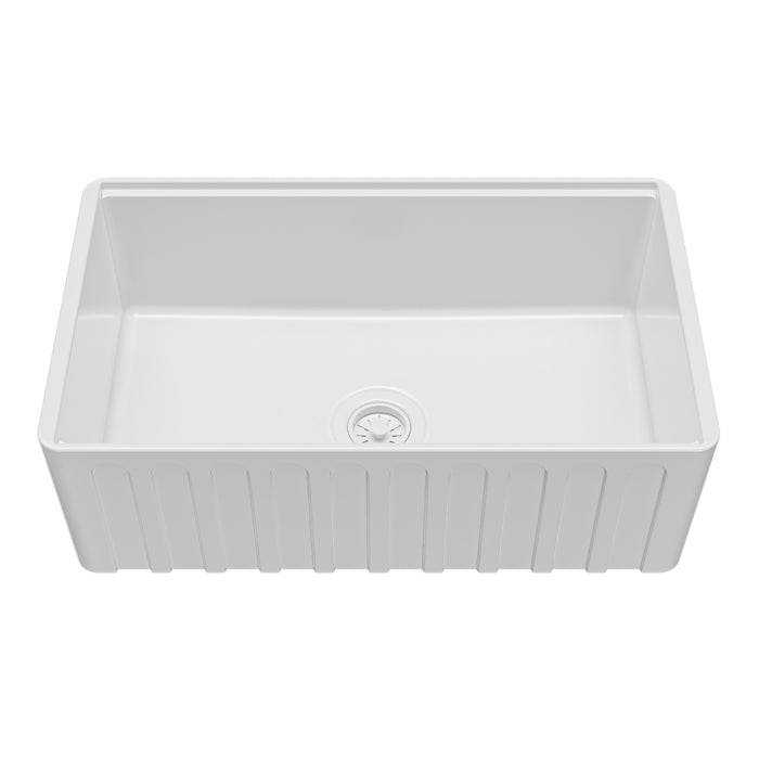 FCWSF30SBWH.PK1 Fireclay White Fireclay Farmhouse / Apron Front Workstation Kitchen Sink - 30" x 17 1/2" x 10"