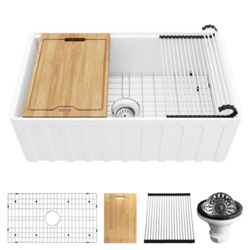 Karran FCWSF30SBWH.PK1 White Kitchen Sink - 30" x 17 1/2" x 10" — Stone ...