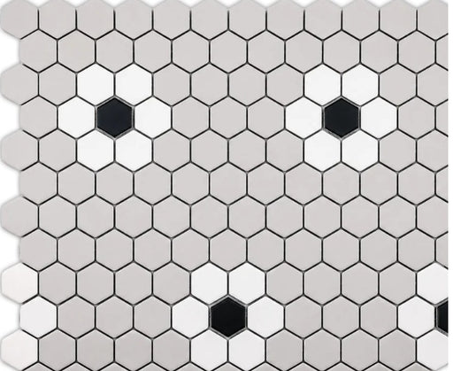 Flower Porcelain White & Black With Black Dot Mosaic Matte 1