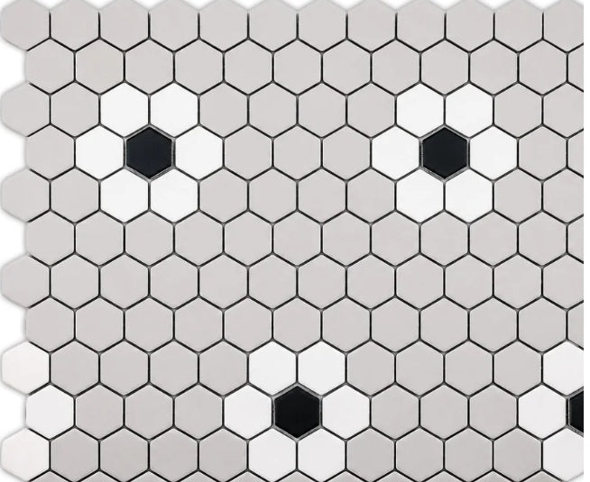 Flower Porcelain White & Black With Black Dot Mosaic Matte 1
