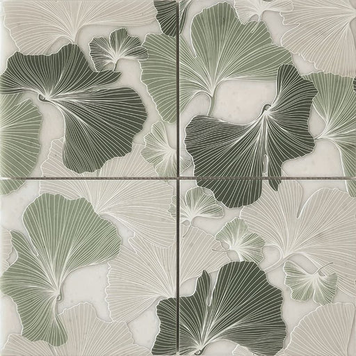 Skalini Line Flora Gingko Green Marble Mosaic - 5.9" x 5.9"