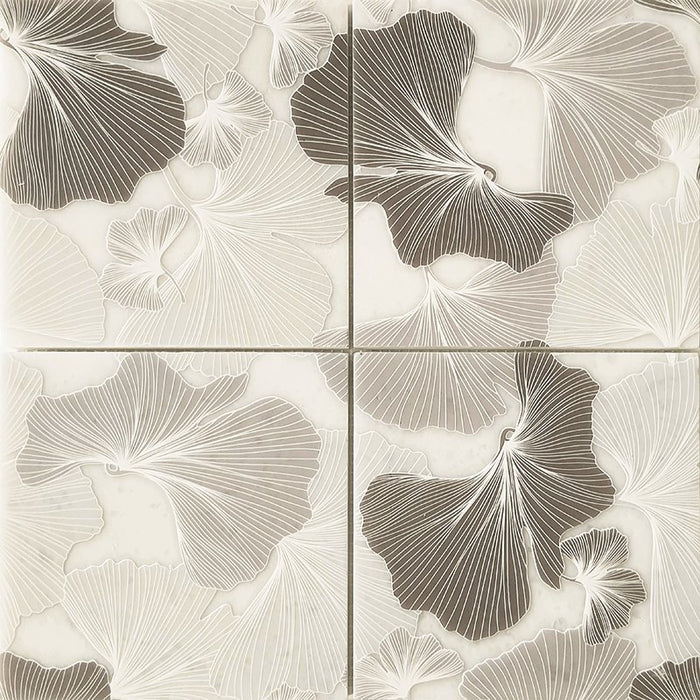 Full Tile Sample - Skalini Line Flora Gingko Taupe Marble Mosaic - 5.9" x 5.9" x 3/8" Etched