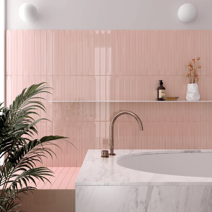 Flatiron Deco Pink Ceramic Tile - Glossy