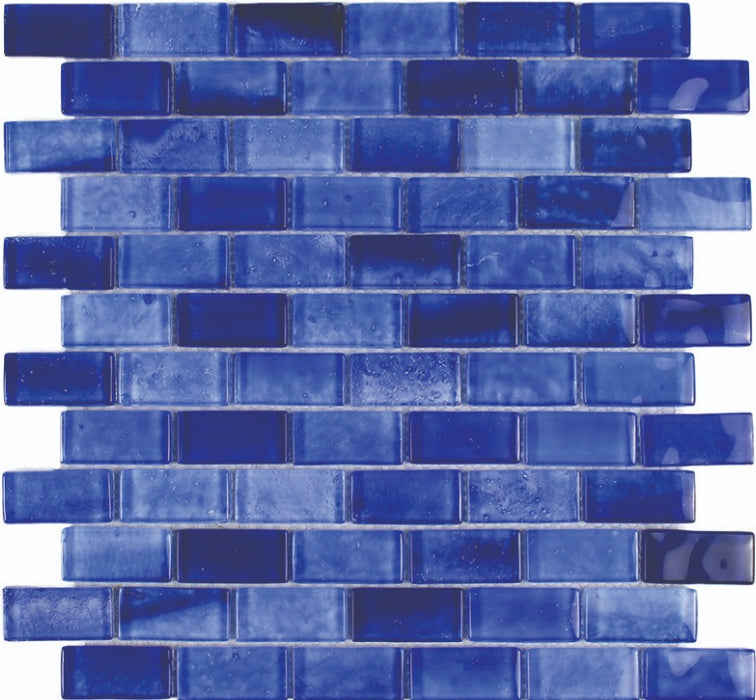 Full Sheet Sample - Aquatica Gemstone Royal Blue Staggered Glass Mosaic - 1" x 2"