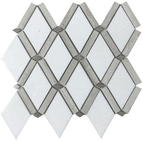 Full Sheet Sample - Metropolitan Blends Banded Dot Thassos with Light Wood Gain Diamond Natural Stone Mosaic - 9" x 10" Polished