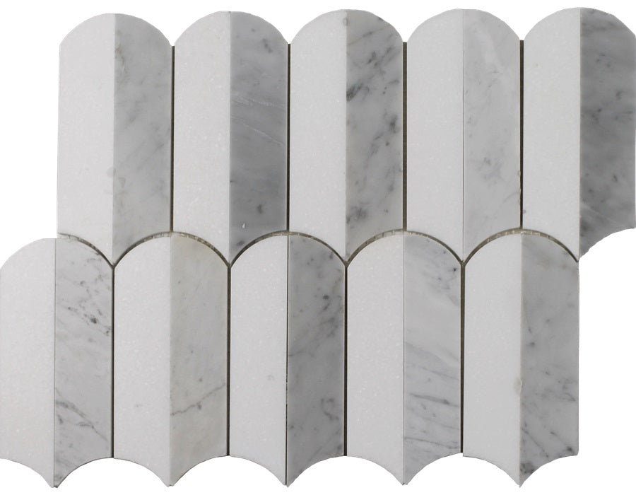 Full Sheet Sample - Showtime Thassos & Carrara Quill Natural Stone Mosaic - 10.25" x 13.25" Honed