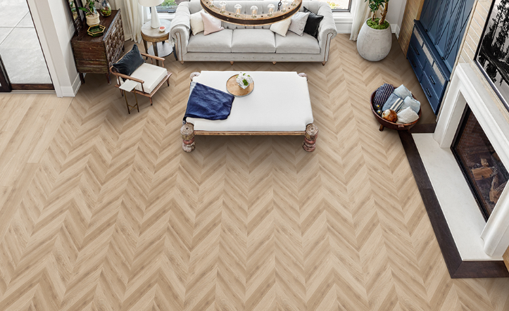 French Quarter Chevron Cafe au Lait Rigid Luxury Vinyl Plank Flooring - Matte