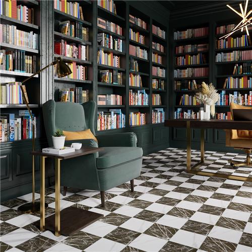 Marbilia Porcelain Chess Marquina Gold Tile Matte 6