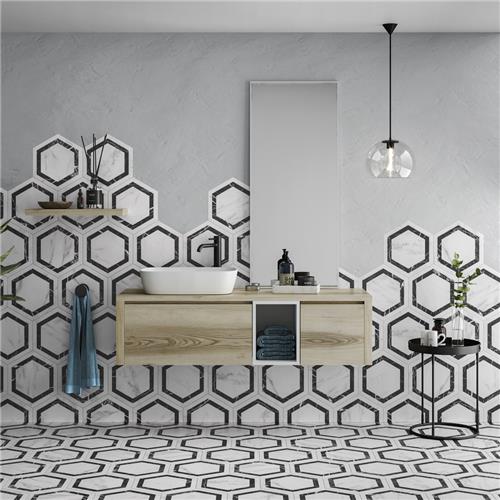 Marbilia Porcelain Venato?Black Geo with Biotech Tile Matte 6