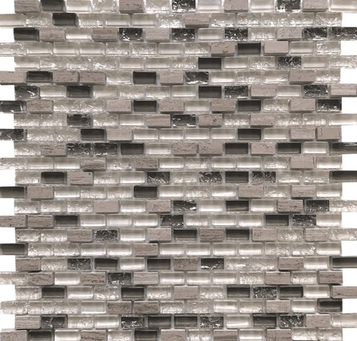 Full Sheet Sample - Ice Graystroke Mix Brick Glass Mosaic - 11.25" x 11.25" Glossy