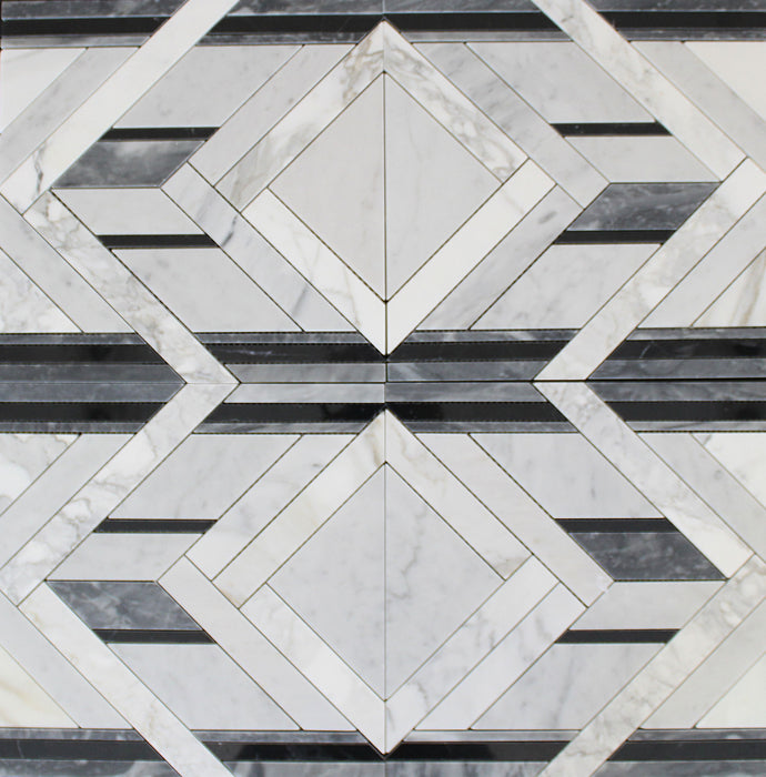 Full Sheet Sample - Geometric Border Marble Mosaic - 12" x 12" x 3/8" Polished