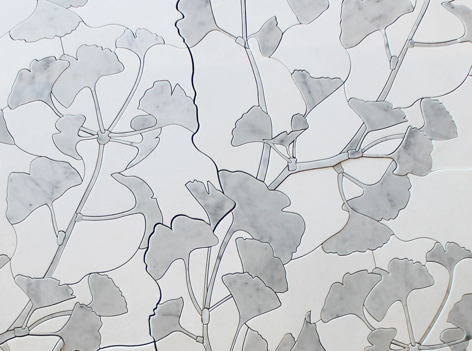 Full Sheet Sample - Ginkgo Carrara & Thassos Marble Mosaic - 23 1/2" x 28 1/2" x 3/8" Polished