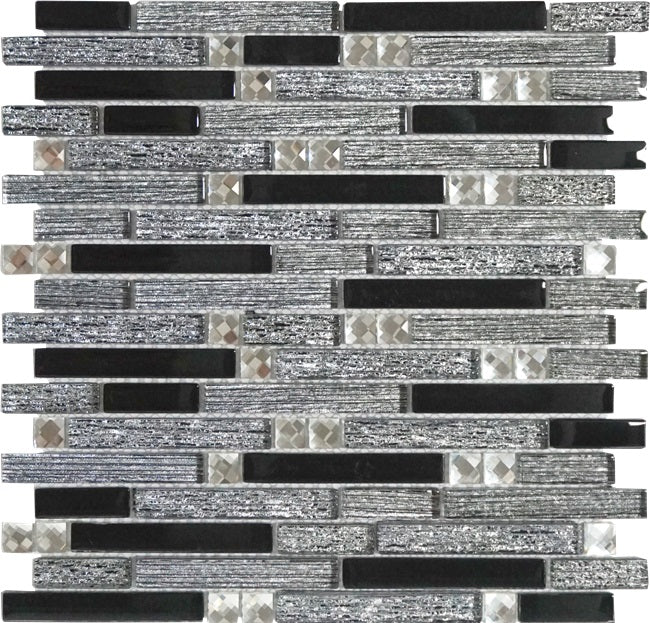 Full Sheet Sample - Glitz Ardesia Mixed Linear Glass Mosaic - 12" x 12" Glossy