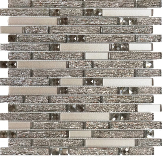 Full Sheet Sample - Glitz Bronze Mixed Linear Glass Mosaic - 12" x 12" Glossy