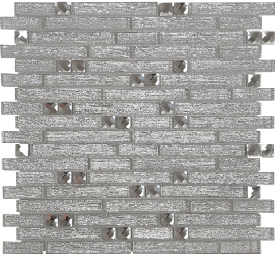 Full Sheet Sample - Glitz Clearnut Mixed Linear Glass Mosaic - 12" x 12" Glossy