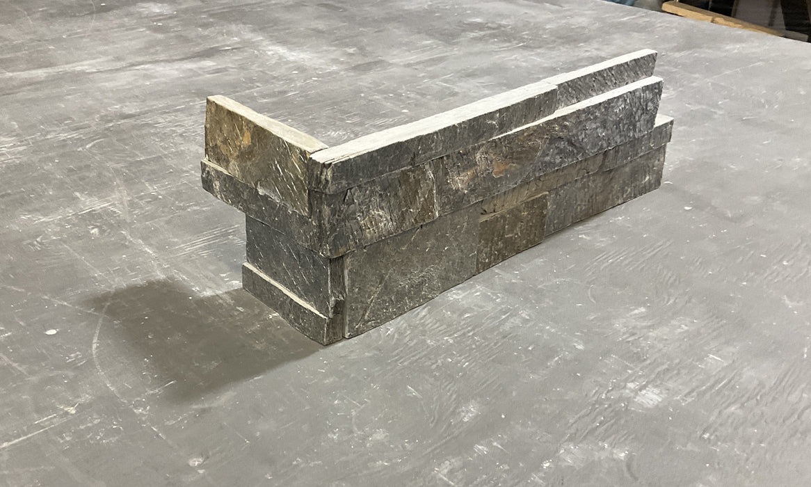 Gold Green Quartzite Ledgestone Corner - Natural Cleft Face, Flat Back