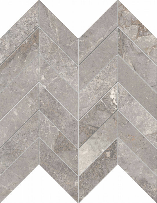 Full Sheet Sample - Golden Age Grey Chevron Porcelain Mosaic - 12" x 12" x 9 MM Matte