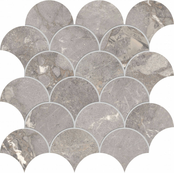 Full Sheet Sample - Golden Age Grey Shell Porcelain Mosaic - 12" x 12" x 9 MM Matte