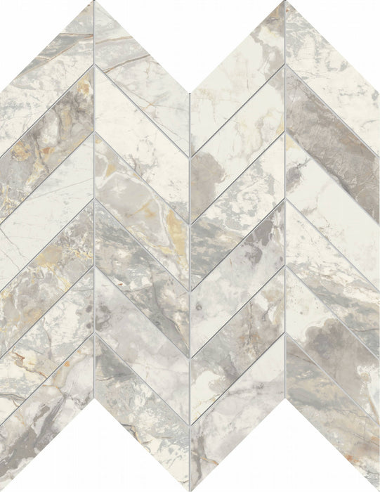 Full Sheet Sample - Golden Age White Chevron Porcelain Mosaic - 12" x 12" x 9 MM Matte
