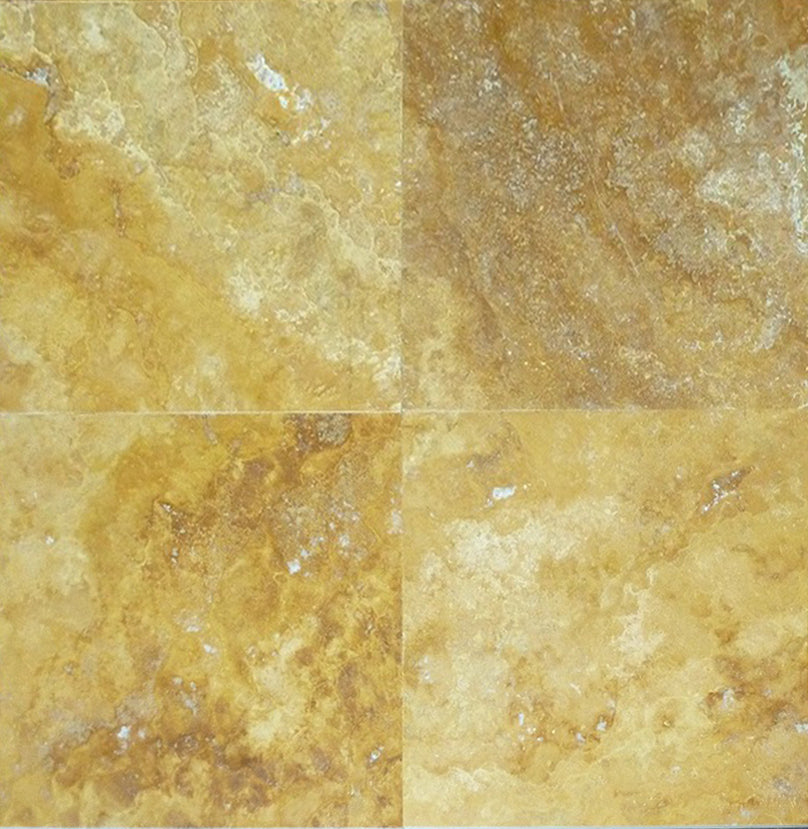 Full Tile Sample - Golden Sienna Travertine Tile - 12" x 12" x 1/2" Filled & Polished