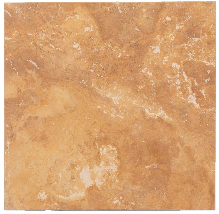 Full Tile Sample - Golden Sienna Travertine Tile - 18" x 18" x 1/2" Brushed