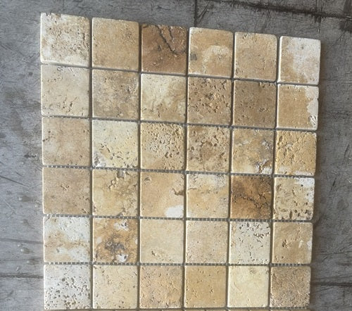 Golden Sienna Travertine Mosaic - 2" x 2"