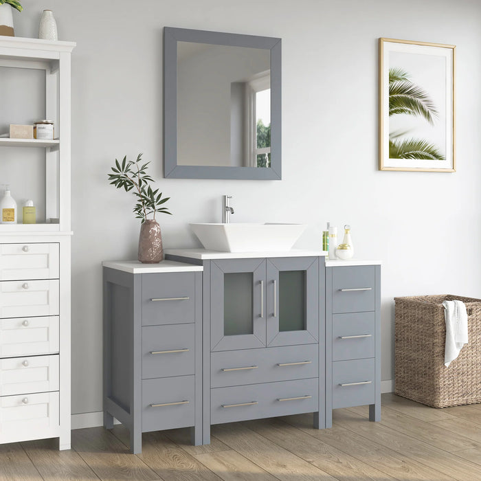 CVC Grey Solid Wood with Basin Engineered Marble Top and Mirror CVC24 Bathroom Cabinet - 48" x 18.5" x 36"