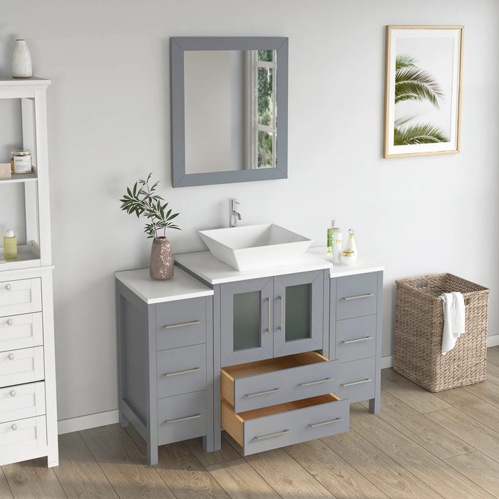 CVC Grey Solid Wood with Basin Engineered Marble Top and Mirror CVC24 Bathroom Cabinet - 48" x 18.5" x 36"