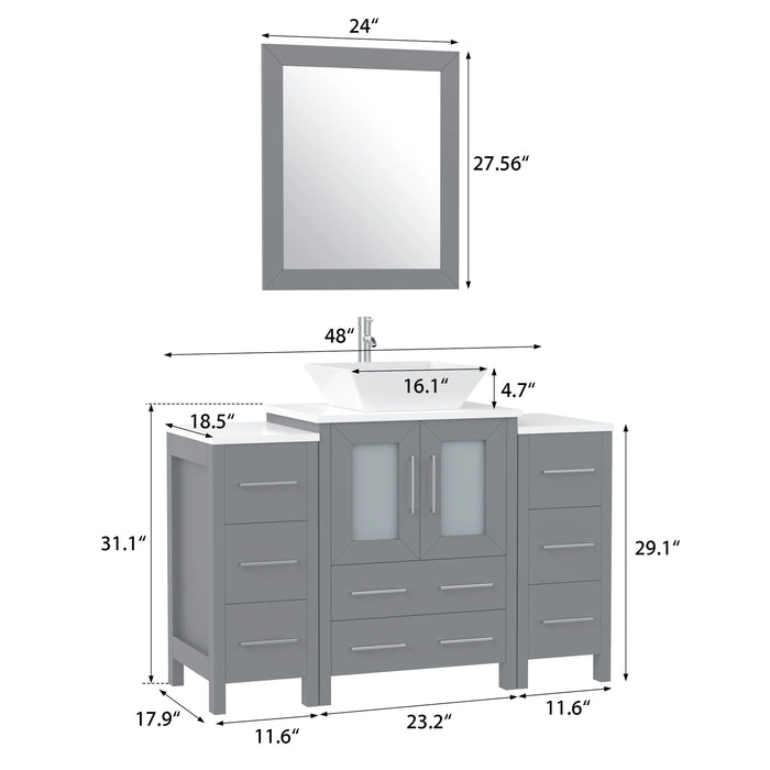CVC Grey Solid Wood with Basin Engineered Marble Top and Mirror CVC24 Bathroom Cabinet - 48" x 18.5" x 36"