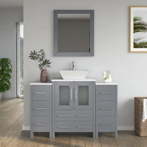 CVC Grey Solid Wood with Basin Engineered Marble Top and Mirror CVC24 Bathroom Cabinet - 48" x 18.5" x 36"