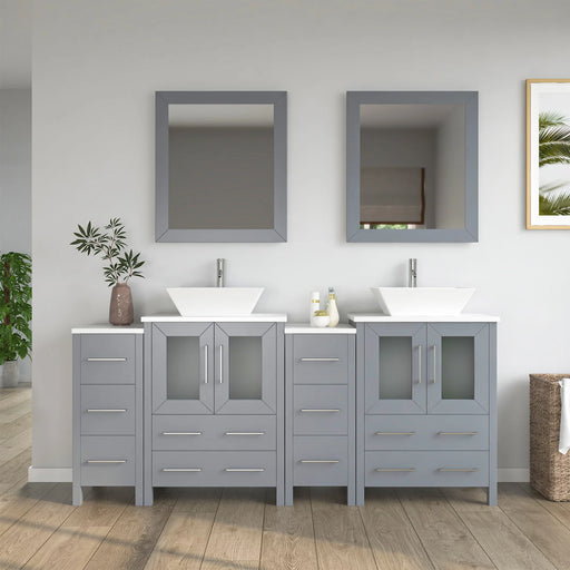CVC Grey Solid Wood with Basin Engineered Marble Top and Mirror CVC24 Bathroom Cabinet - 72" x 18.5" x 36"