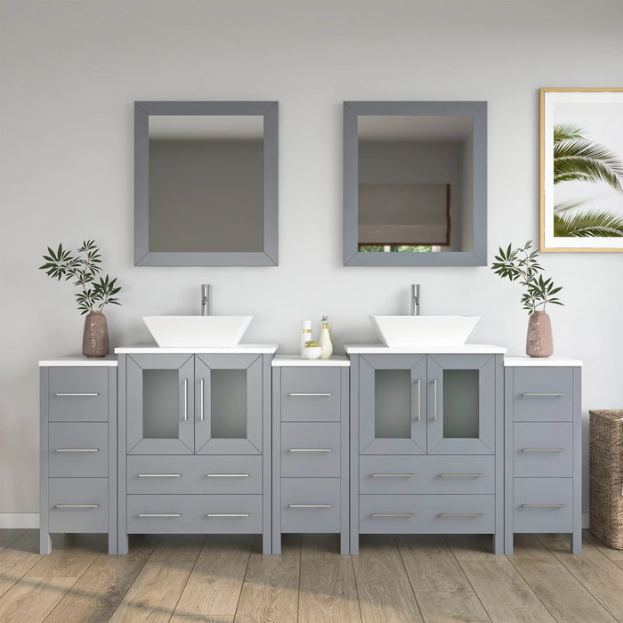 CVC Grey Solid Wood Freestanding Vanity Cabinet - 84" x 18.5" x 36"