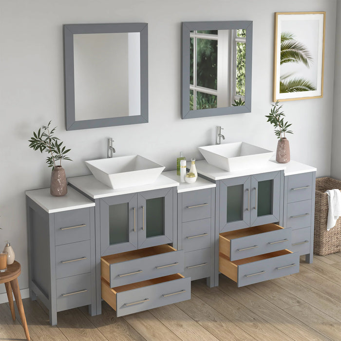CVC Grey Solid Wood Freestanding Vanity Cabinet - 84" x 18.5" x 36"