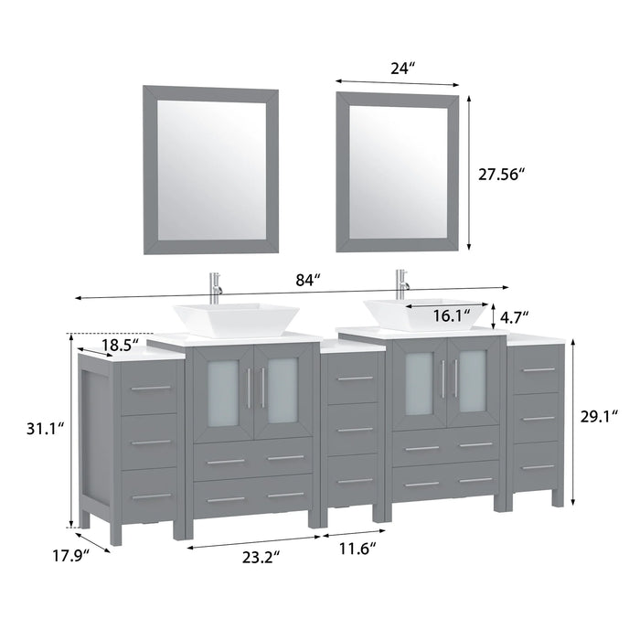 CVC Grey Solid Wood Freestanding Vanity Cabinet - 84" x 18.5" x 36"