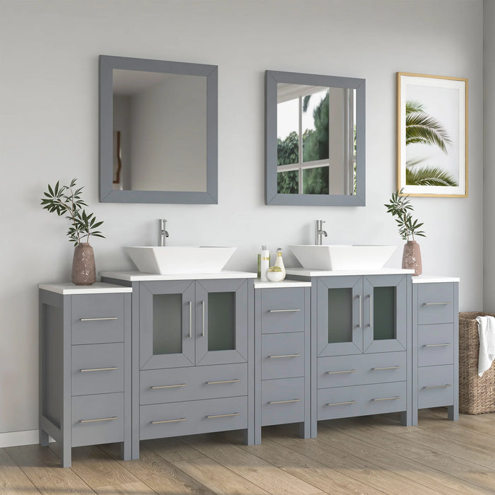 CVC Grey Solid Wood Freestanding Vanity Cabinet - 84" x 18.5" x 36"