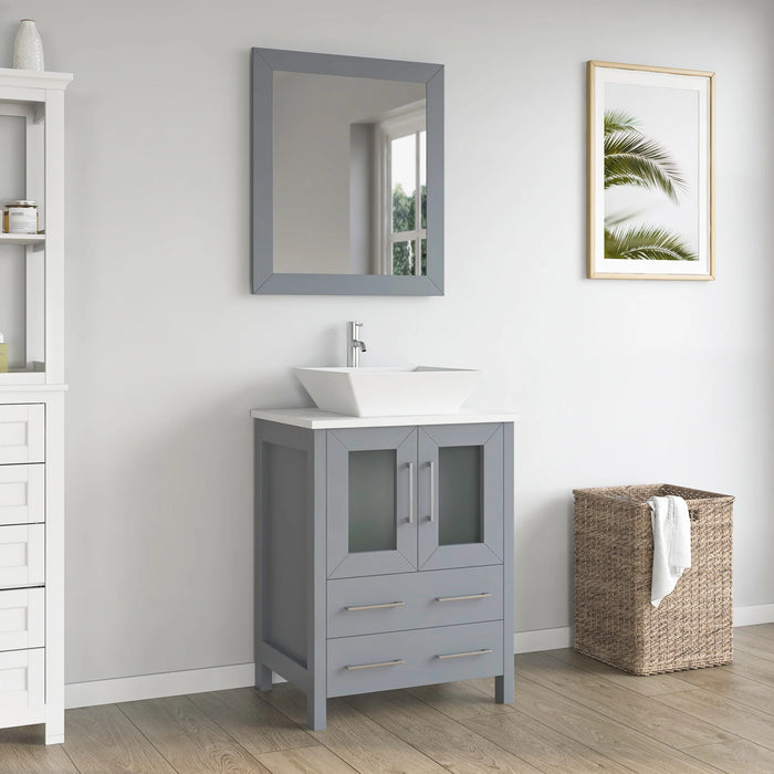CVC Grey Solid Wood Bathroom Cabinet - 24" x 18.5" x 36"