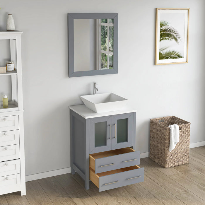 CVC Grey Solid Wood Bathroom Cabinet - 24" x 18.5" x 36"