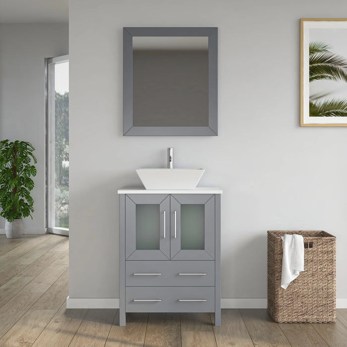 CVC Grey Solid Wood Bathroom Cabinet - 24" x 18.5" x 36"