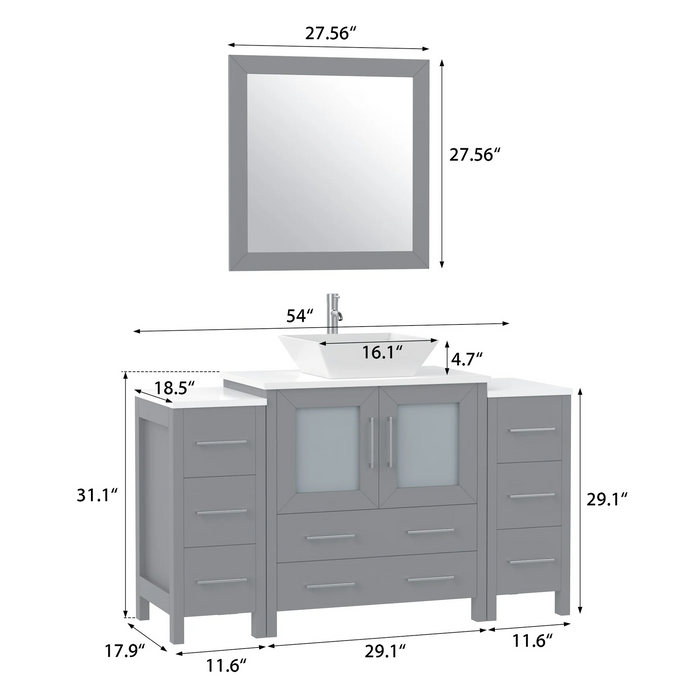 CVC Solid Wood Grey Bathroom Cabinet Grey