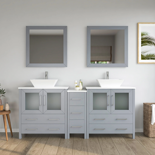 CVC Solid Wood Grey Bathroom Cabinet Grey