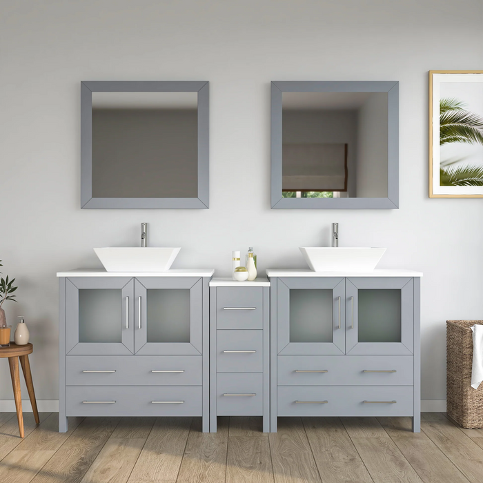 CVC Solid Wood Grey Bathroom Cabinet Grey