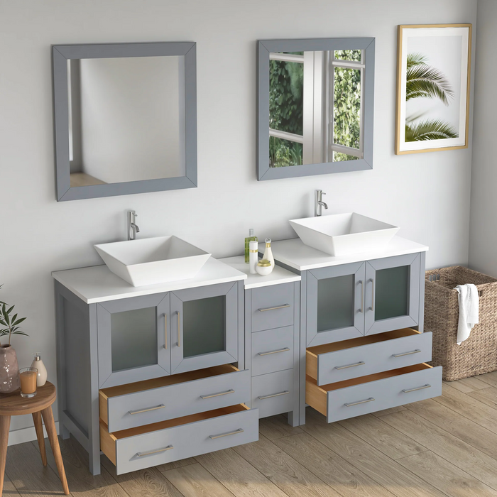 CVC Solid Wood Grey Bathroom Cabinet Grey